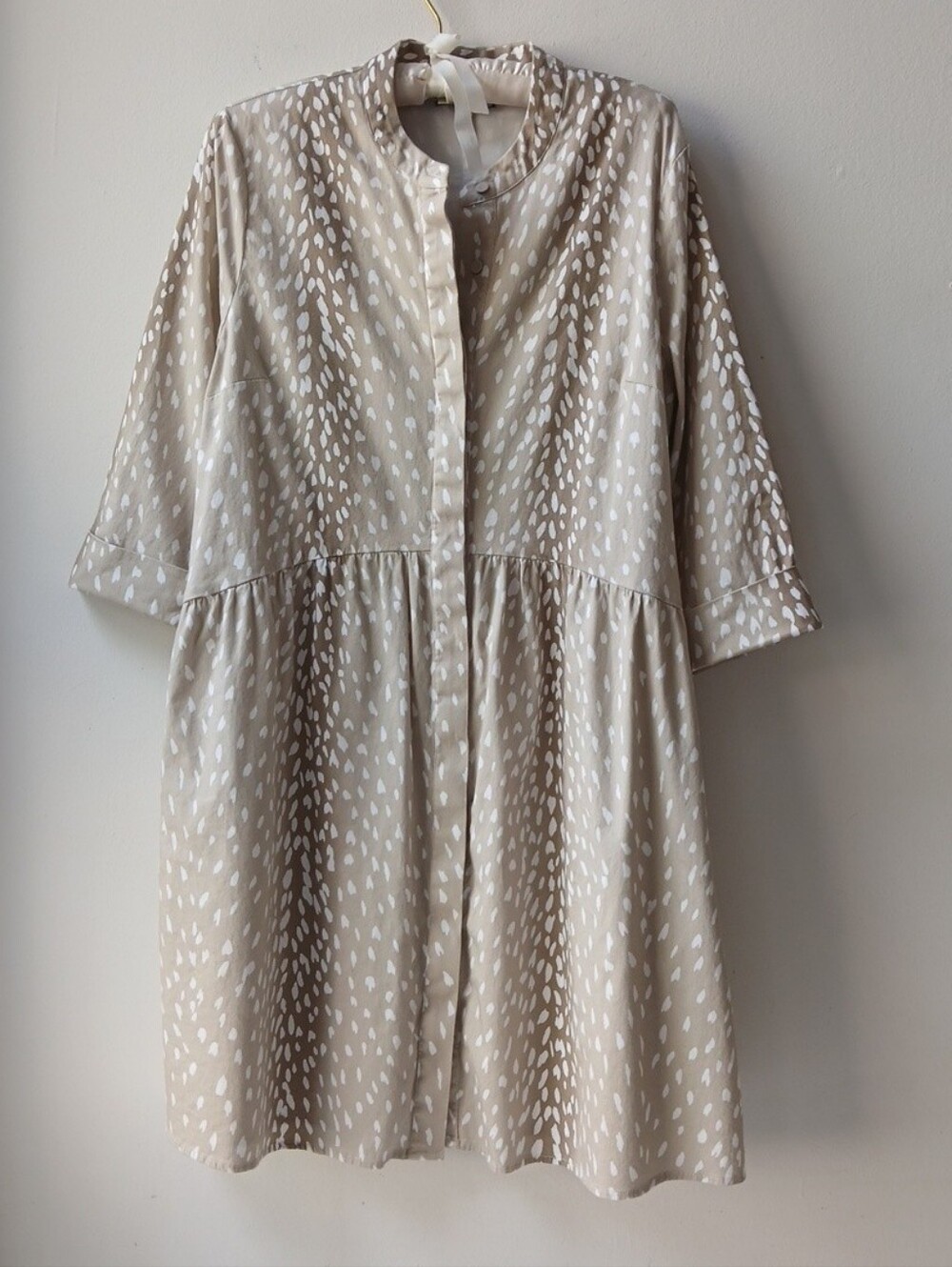 Tuckernuck Shirt Dress Tan White Print Women's Large